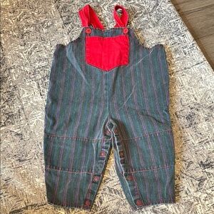 Vintage railroad stripe Overalls with Red Accents - size 18 months